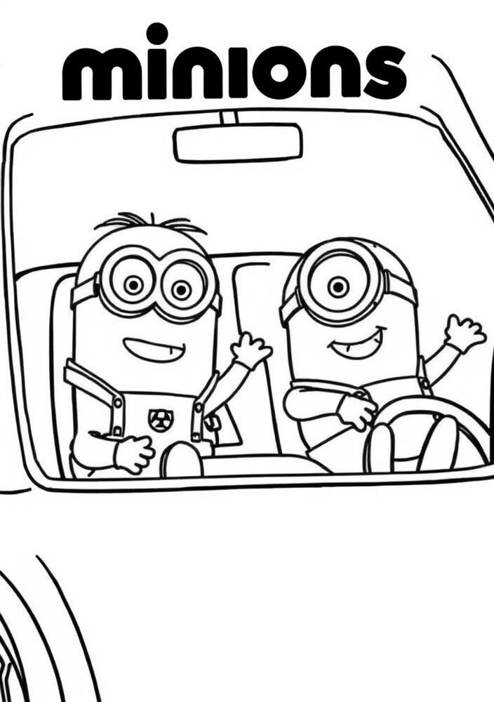 Minions em um carro para colorir