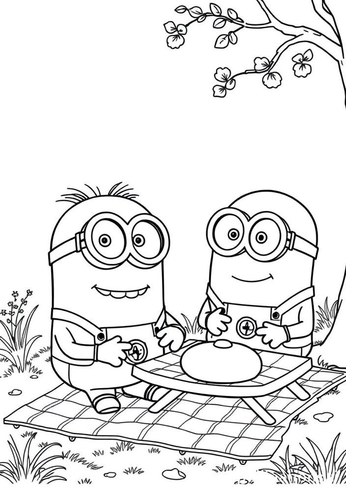 Minions fazendo um piquenique para colorir
