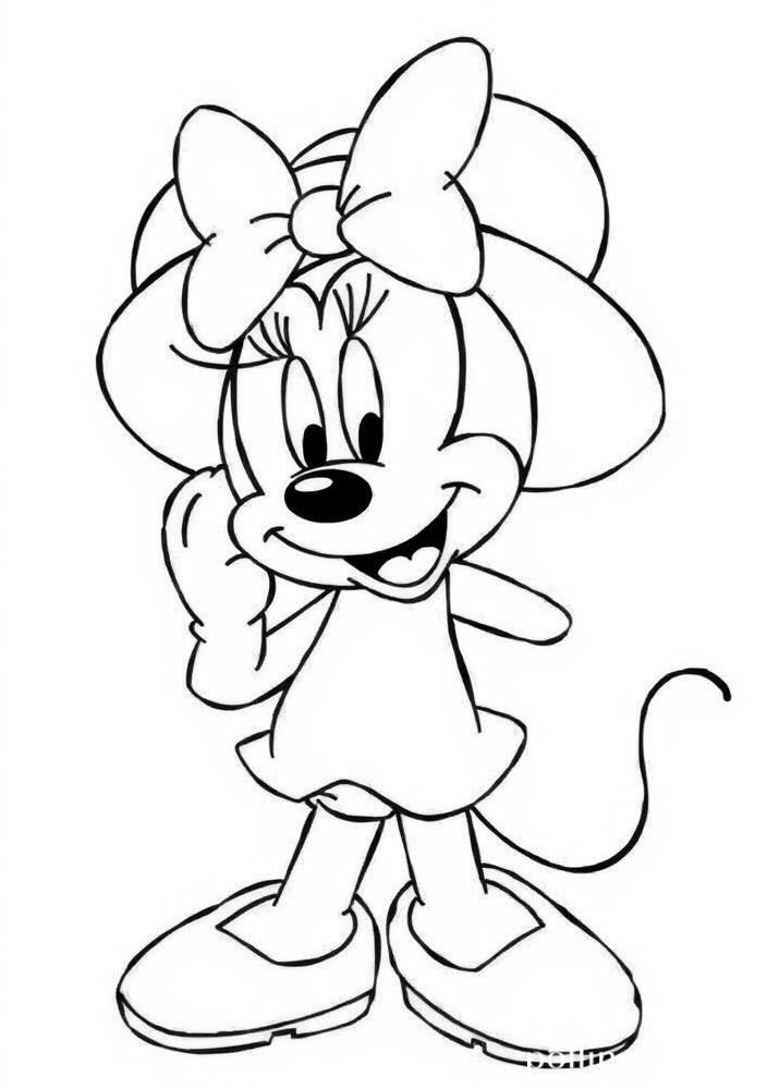Minnie Mouse com um chapéu de verão para colorir