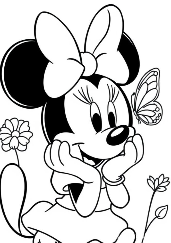 Minnie Mouse e uma borboleta para colorir