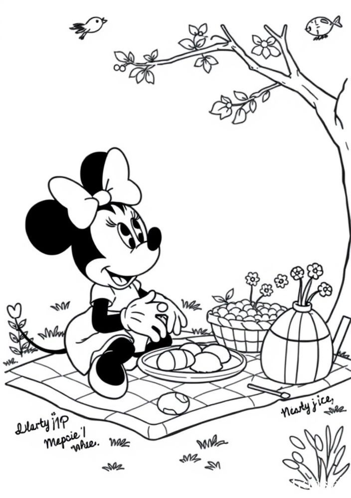 Minnie Mouse em um piquenique para colorir