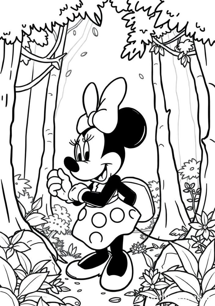 Minnie Mouse explorando a floresta para colorir