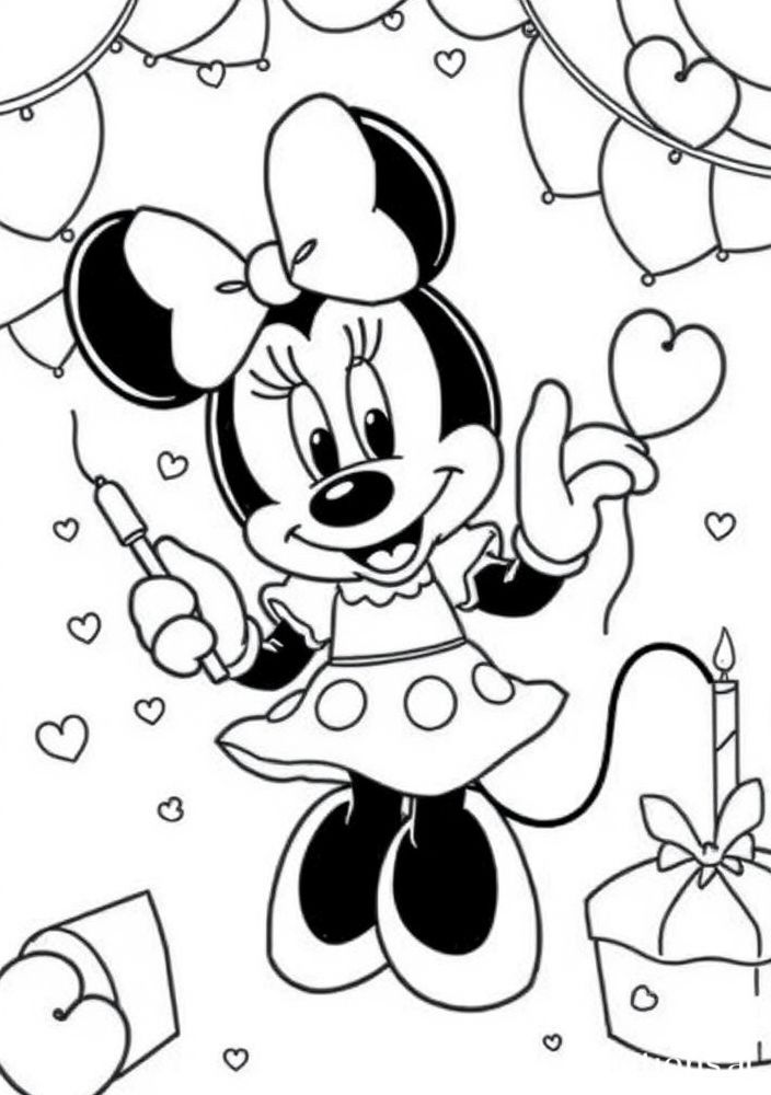 Minnie Mouse na festa de aniversário para colorir