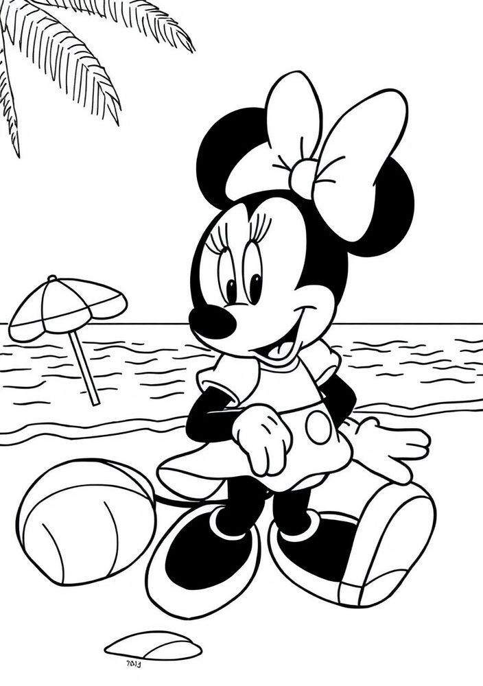 Minnie Mouse na praia para colorir