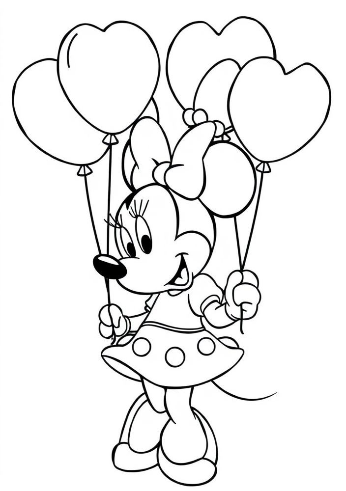 Minnie Mouse segurando balões para colorir