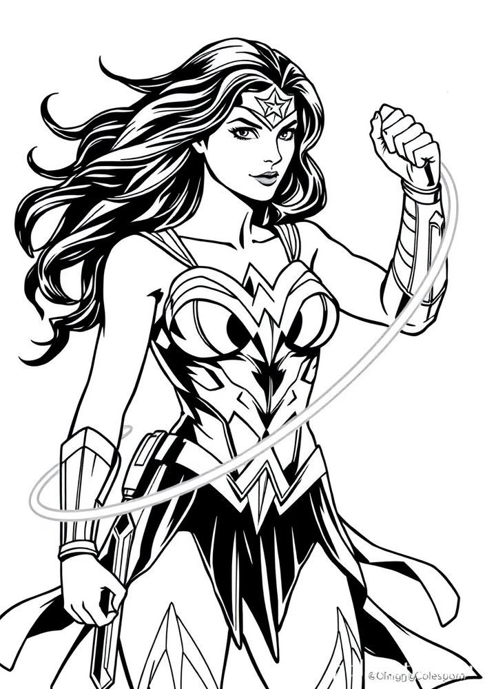 Mulher Maravilha com laço da verdade para colorir
