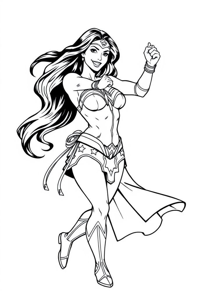 Mulher Maravilha dançando para colorir