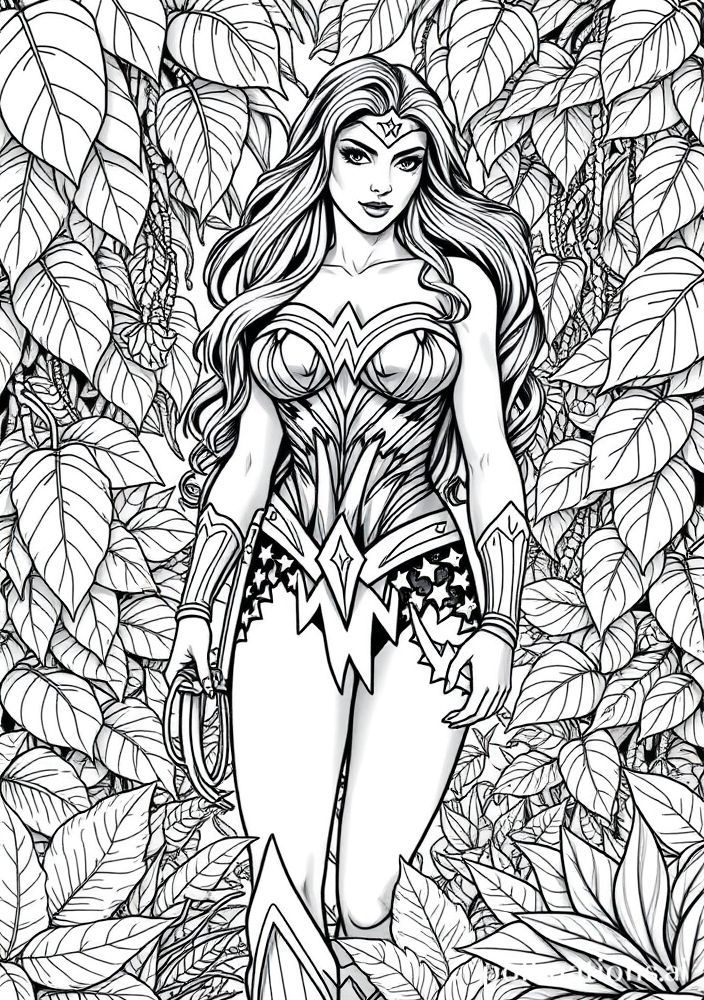 Mulher Maravilha e a Amazônia para colorir