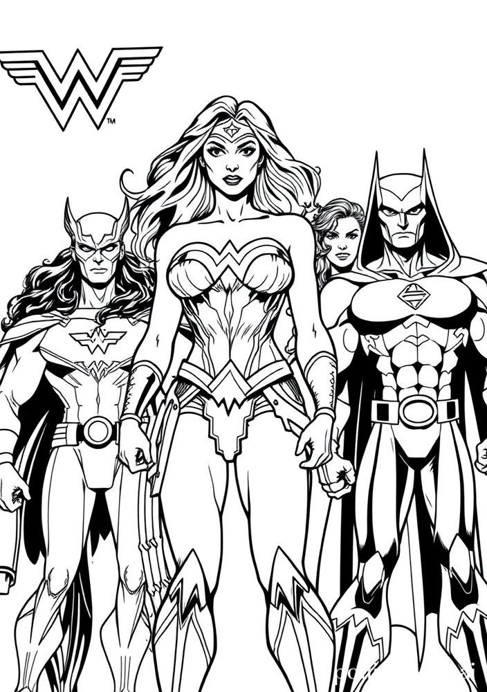 Mulher Maravilha e os super-heróis para colorir
