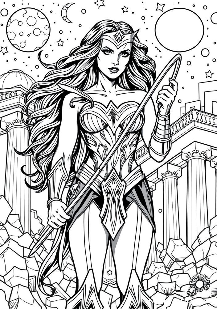 Mulher Maravilha e seu laço para colorir