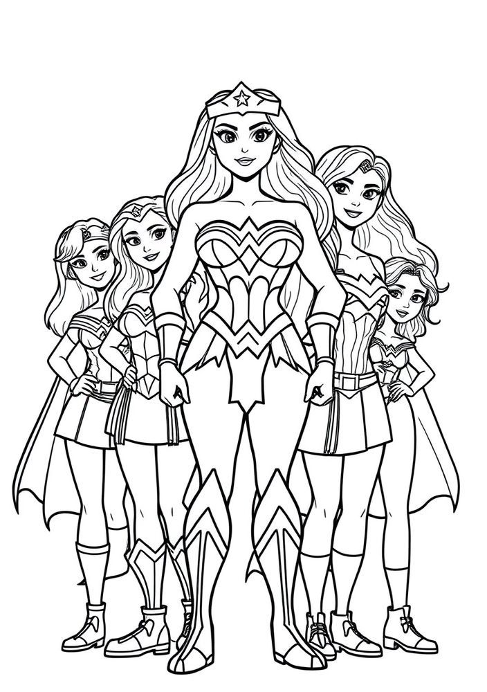 Mulher Maravilha e seus amigos para colorir