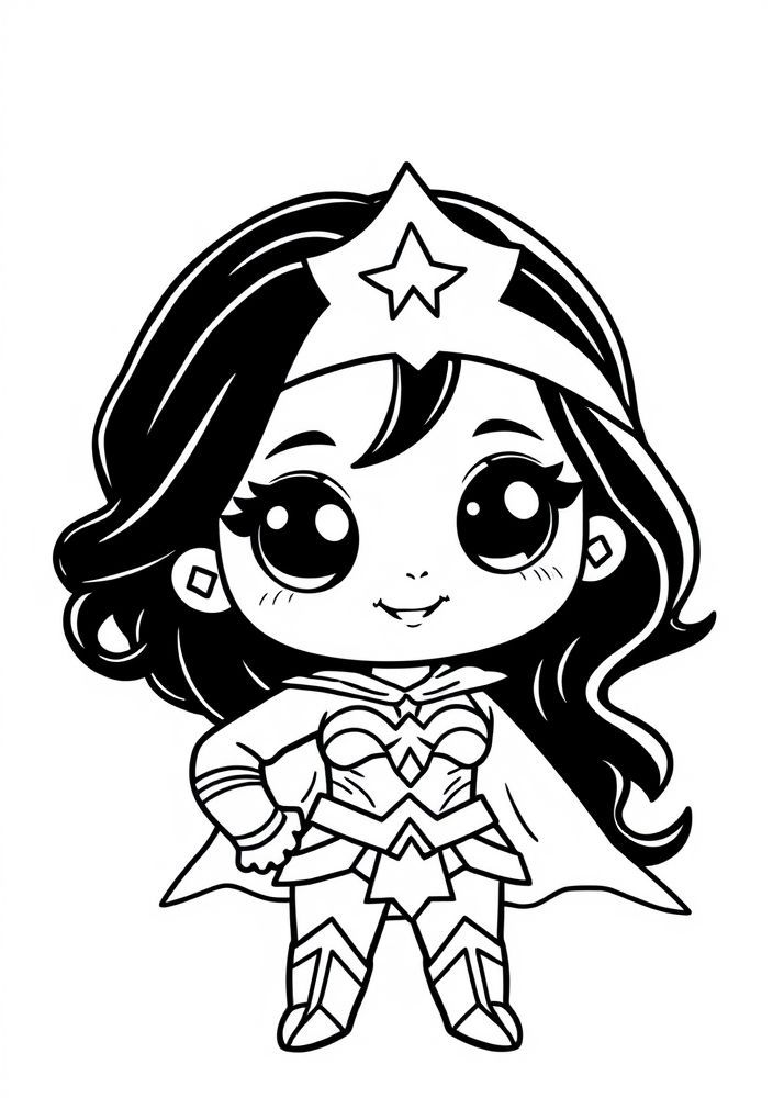 Mulher Maravilha em estilo chibi para colorir