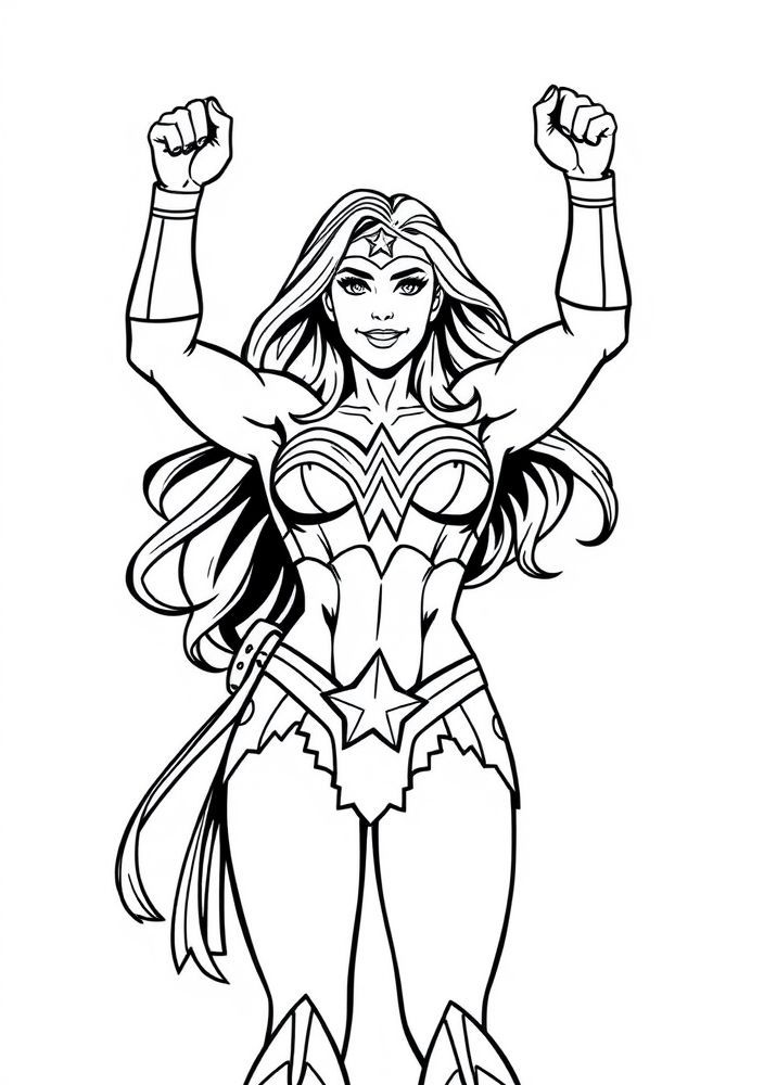 Mulher Maravilha em um pose de vitória para colorir