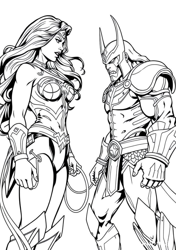 Mulher Maravilha enfrentando um vilão para colorir