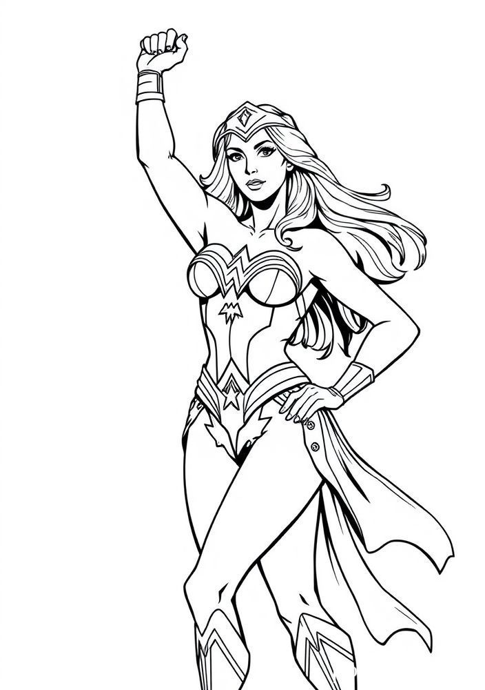 Mulher Maravilha fazendo um gesto heroico para colorir