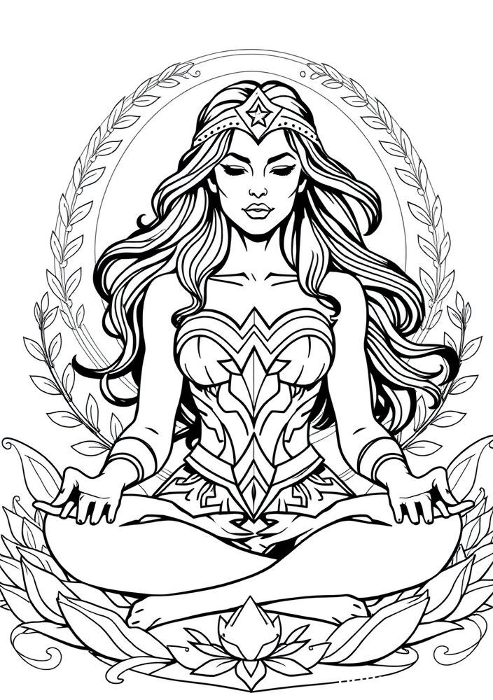 Mulher Maravilha meditando para colorir