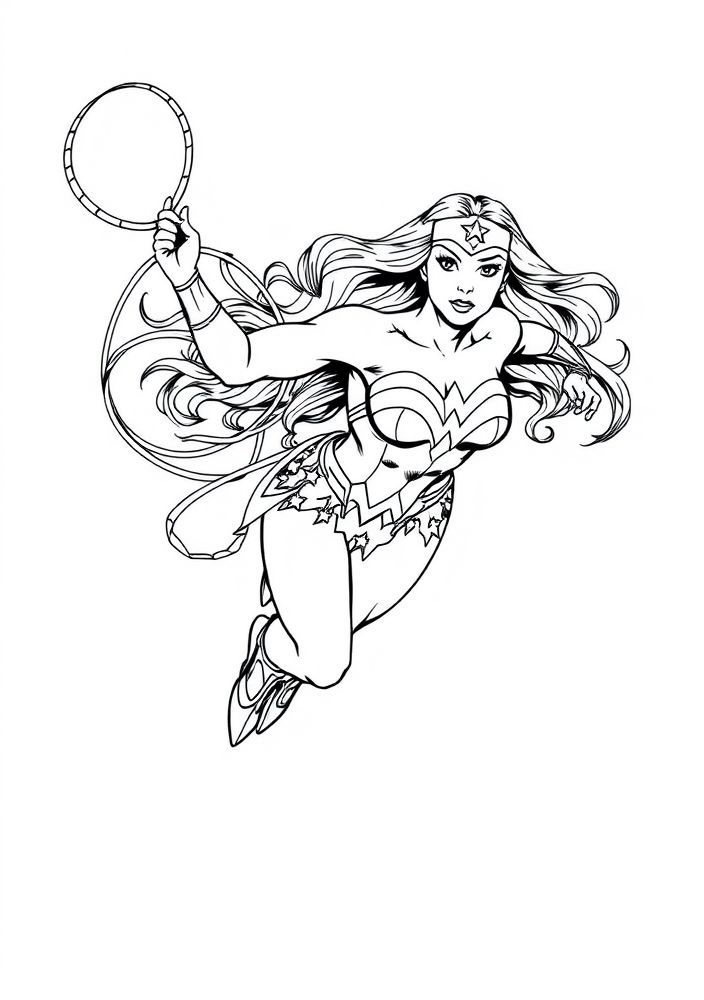 Mulher Maravilha voando alto para colorir