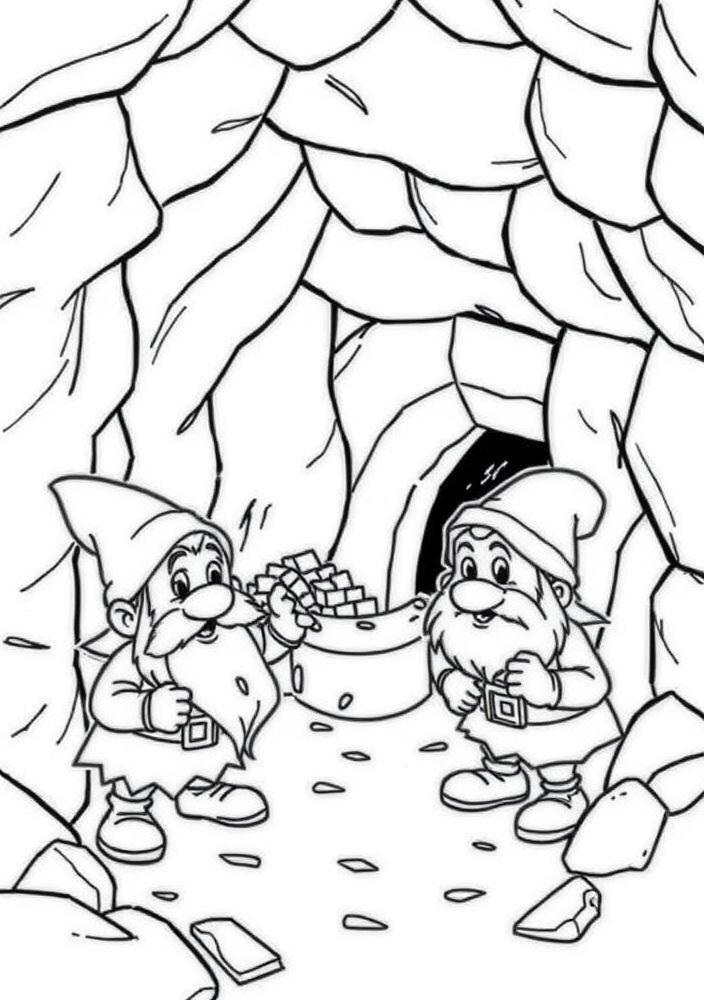 Os Anões trabalhando na mina para colorir