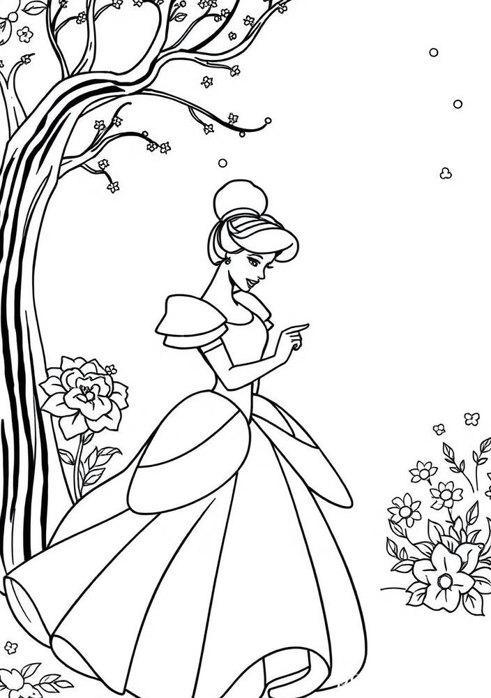 Páginas para colorir da Cinderela com o príncipe encantado