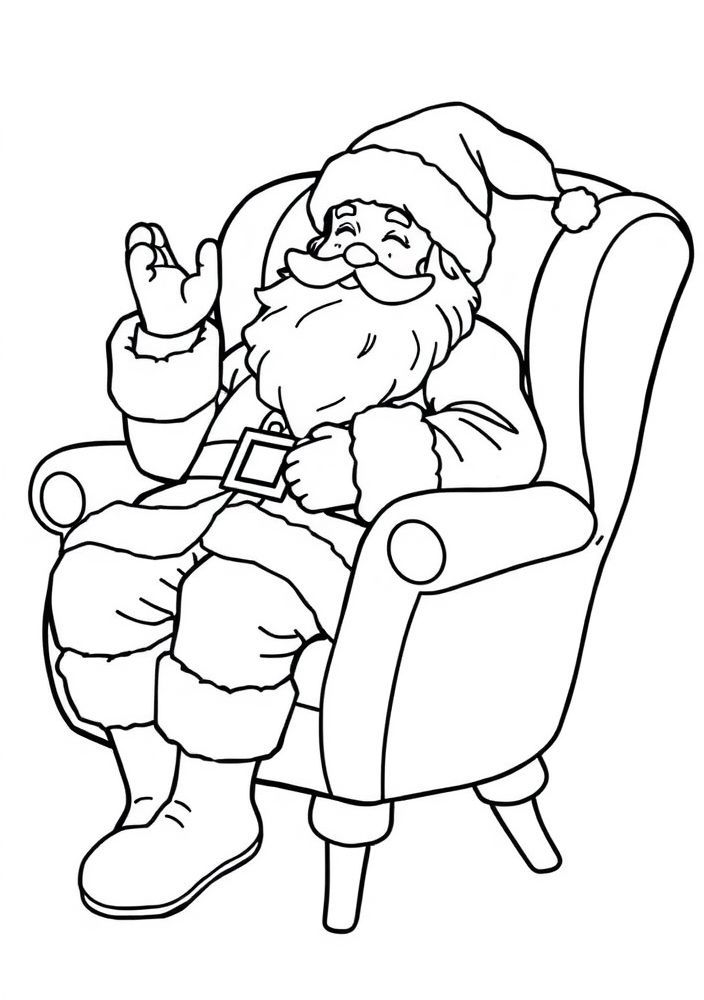 Papai Noel descansando em uma poltrona confortável para colorir