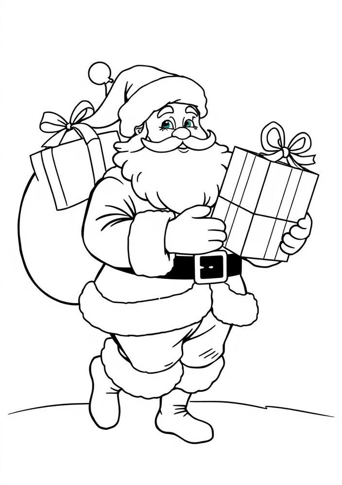 Papai Noel entregando presentes para colorir