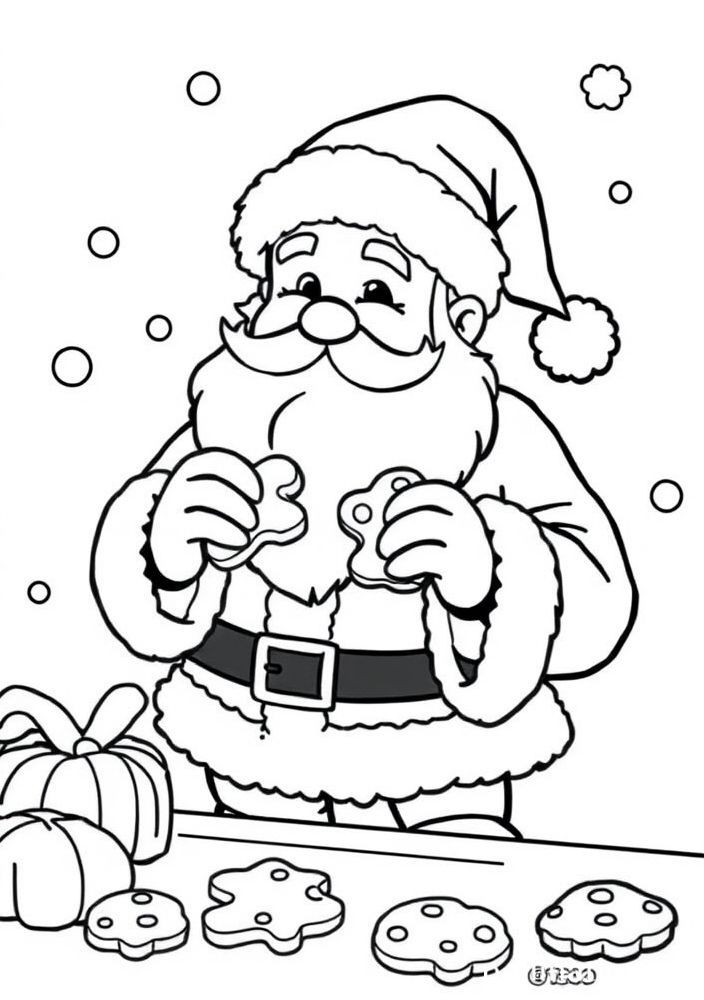 Papai Noel fazendo biscoitos para colorir
