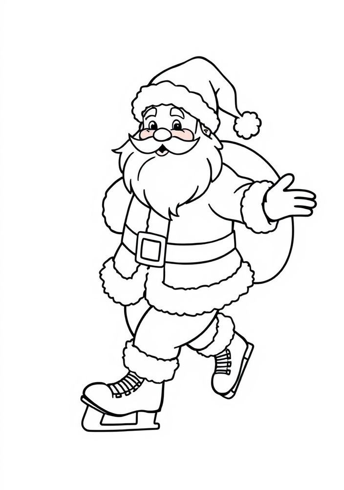 Papai Noel patinando no gelo para colorir