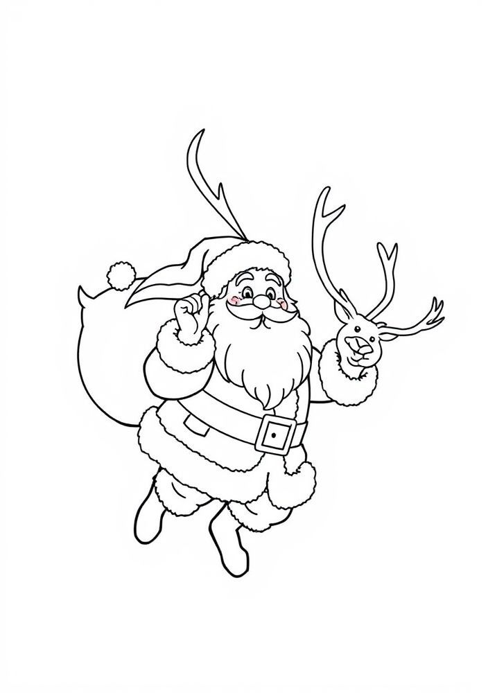 Papai Noel se preparando para voar com suas renas para colorir