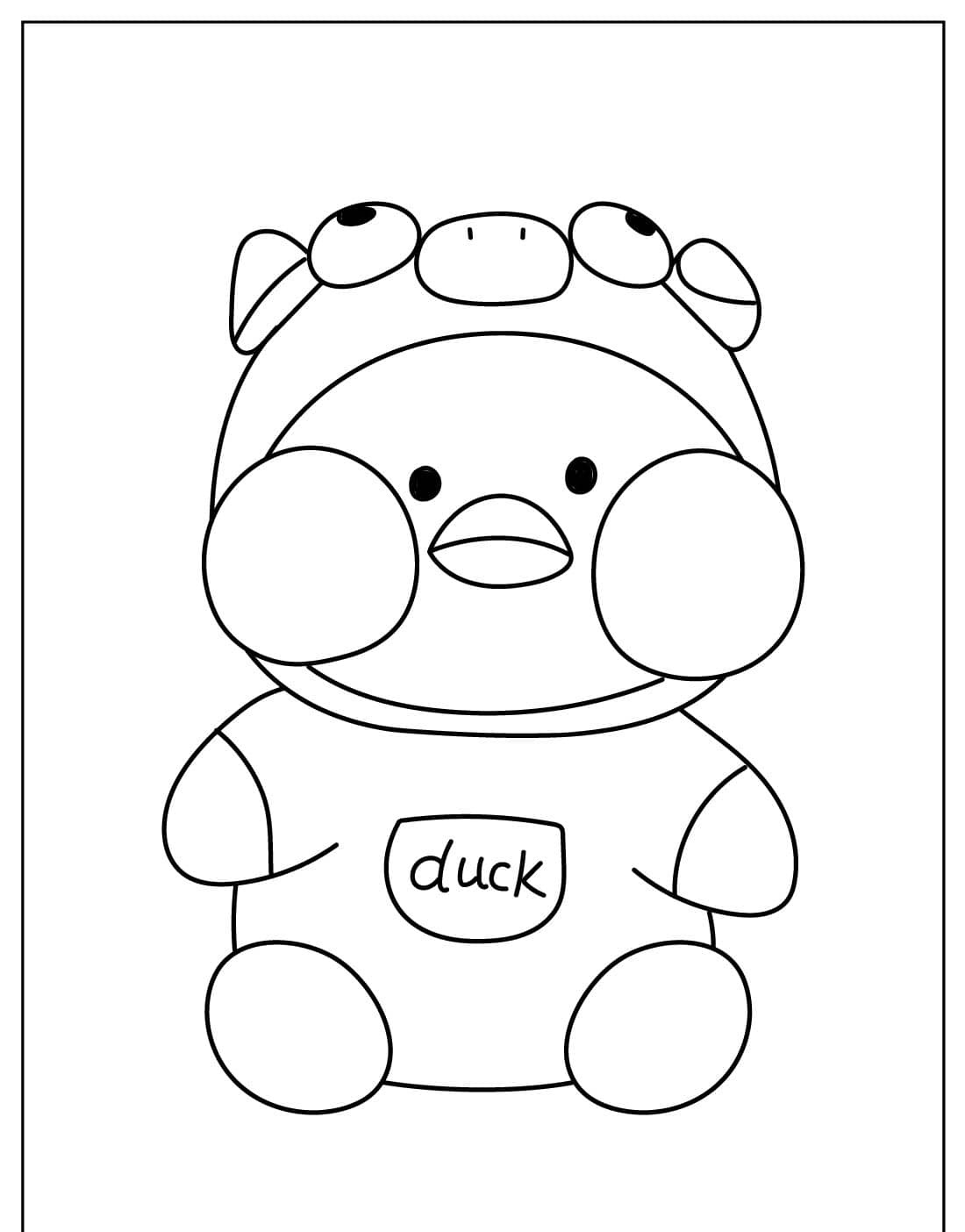 Desenho Paper Duck fofo com roupa de patinho para colorir e imprimir