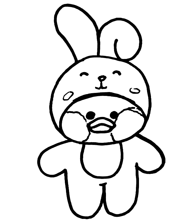 Paper Duck fofo com fantasia de coelho para colorir e recortar