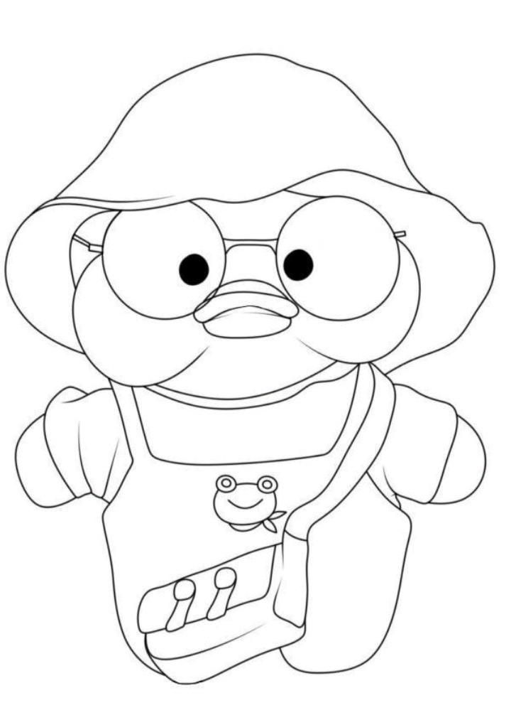 Paper Duck para colorir com óculos chapéu e jardineira com sapo