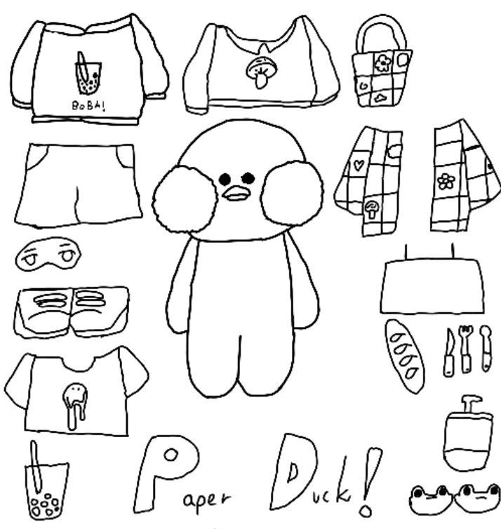 Paper Duck para recortar com roupas e acessórios fofos