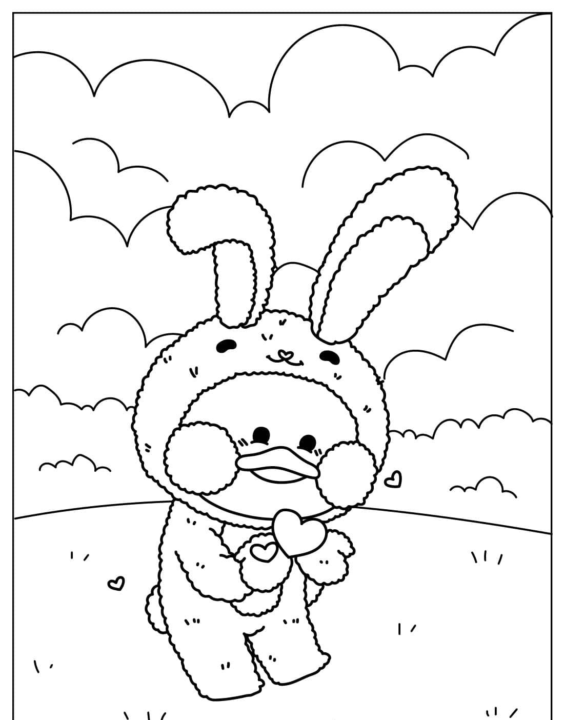 Paper Duck para colorir fantasia de coelho coração desenho infantil