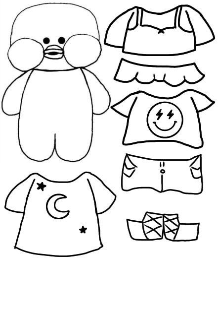 Kuromi para colorir com roupas e acessórios variados para recortar