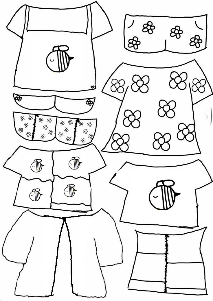 Paper Duck: Roupas para boneca de papel para recortar e colorir.