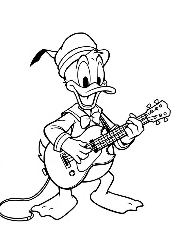 Pato Donald com uma guitarra para colorir