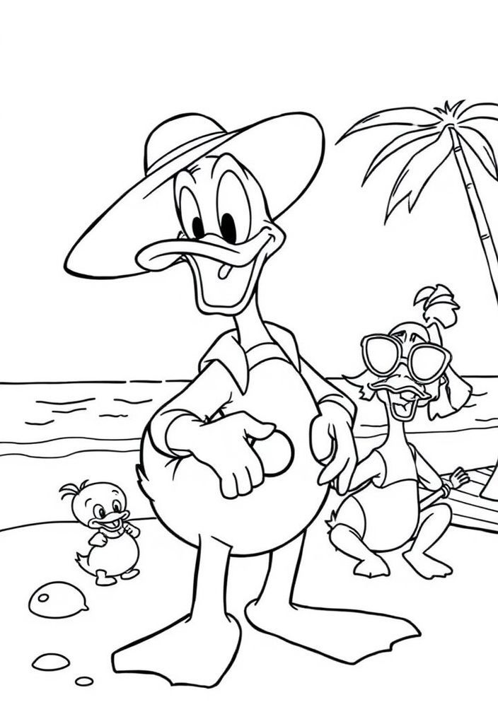 Pato Donald e seus amigos na praia para colorir