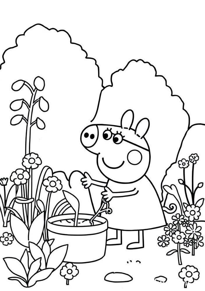 Peppa Pig ajudando na horta para colorir