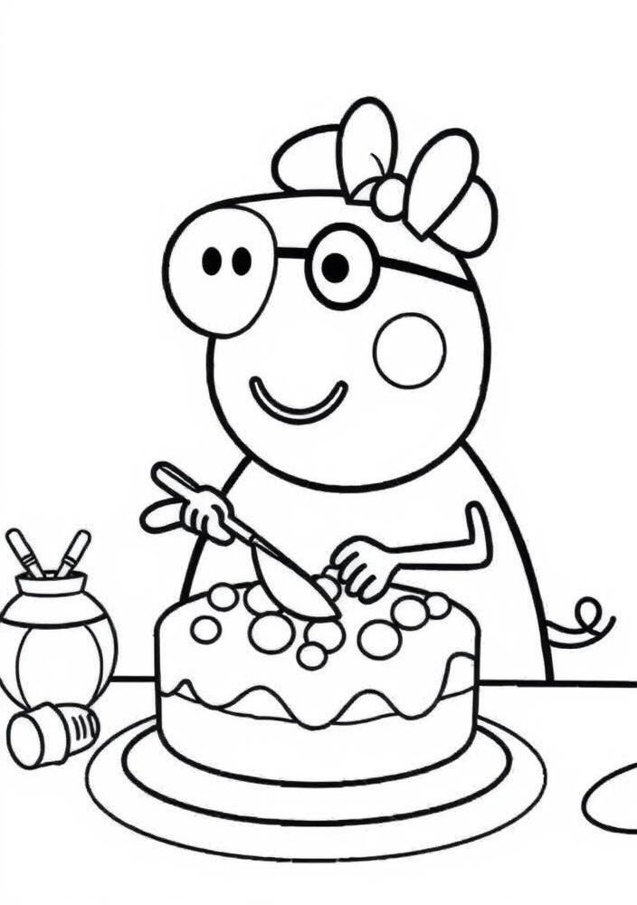 Peppa Pig fazendo um bolo para colorir