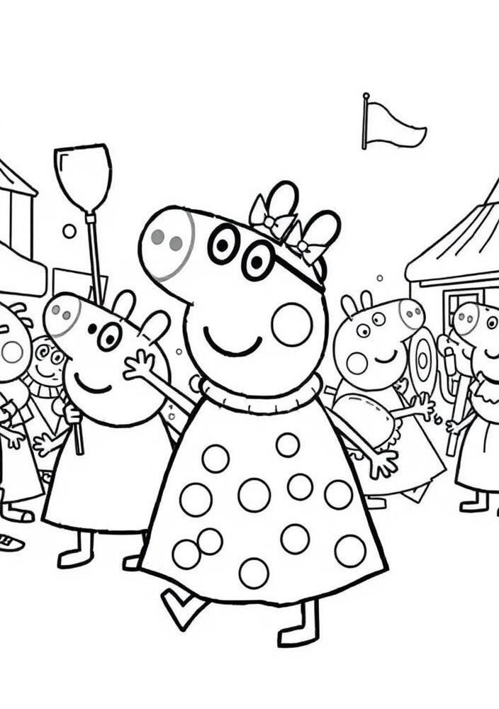 Peppa Pig fazendo um desfile para colorir