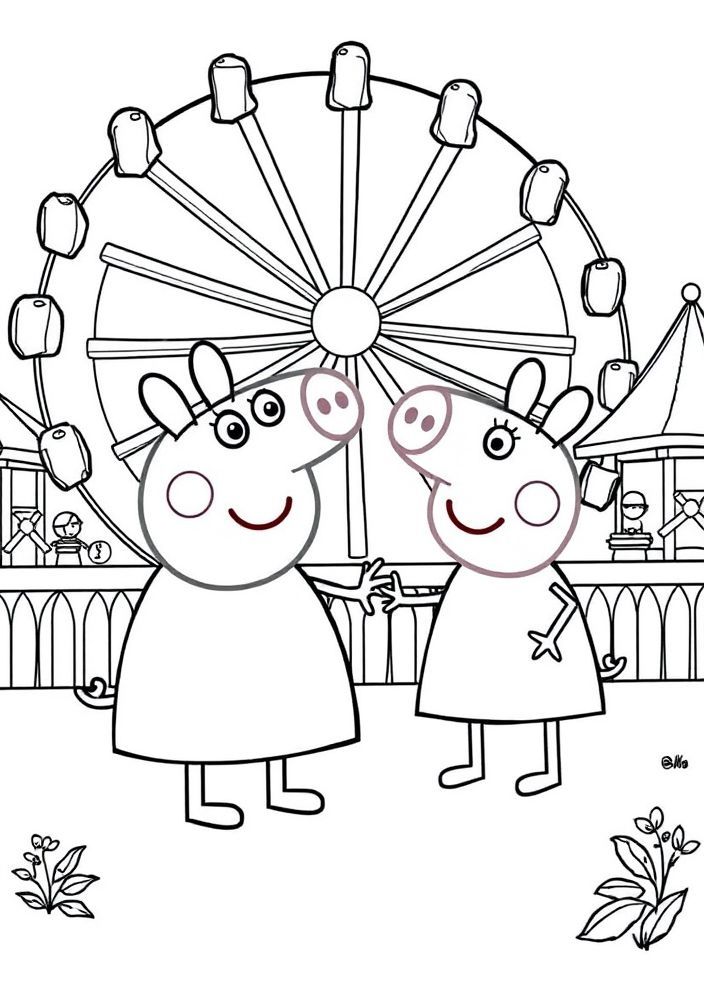 Peppa e George no parque de diversões para colorir