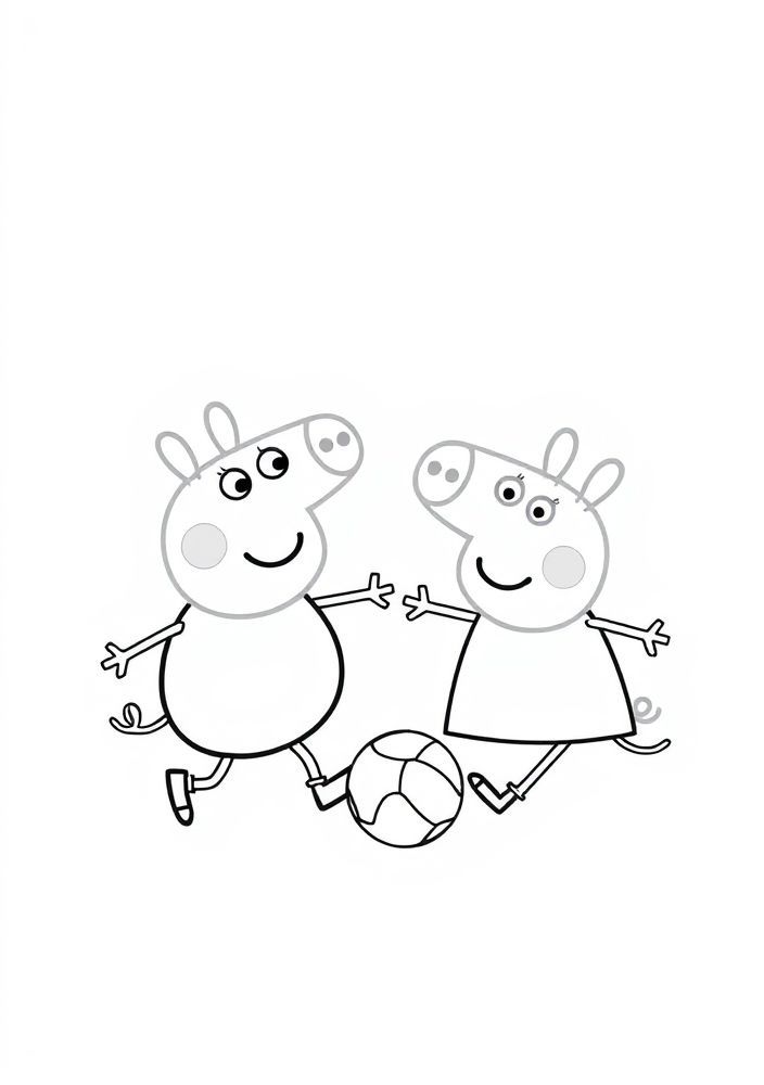 Peppa e seu pai jogando futebol para colorir