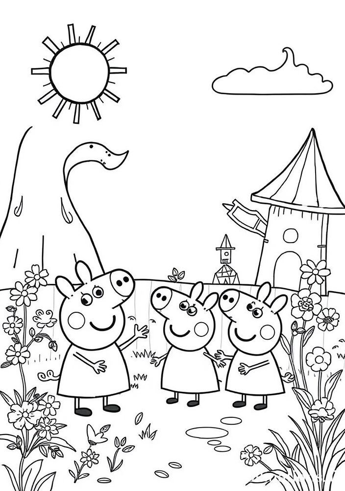 Peppa e seus amigos em um reino das fadas para colorir
