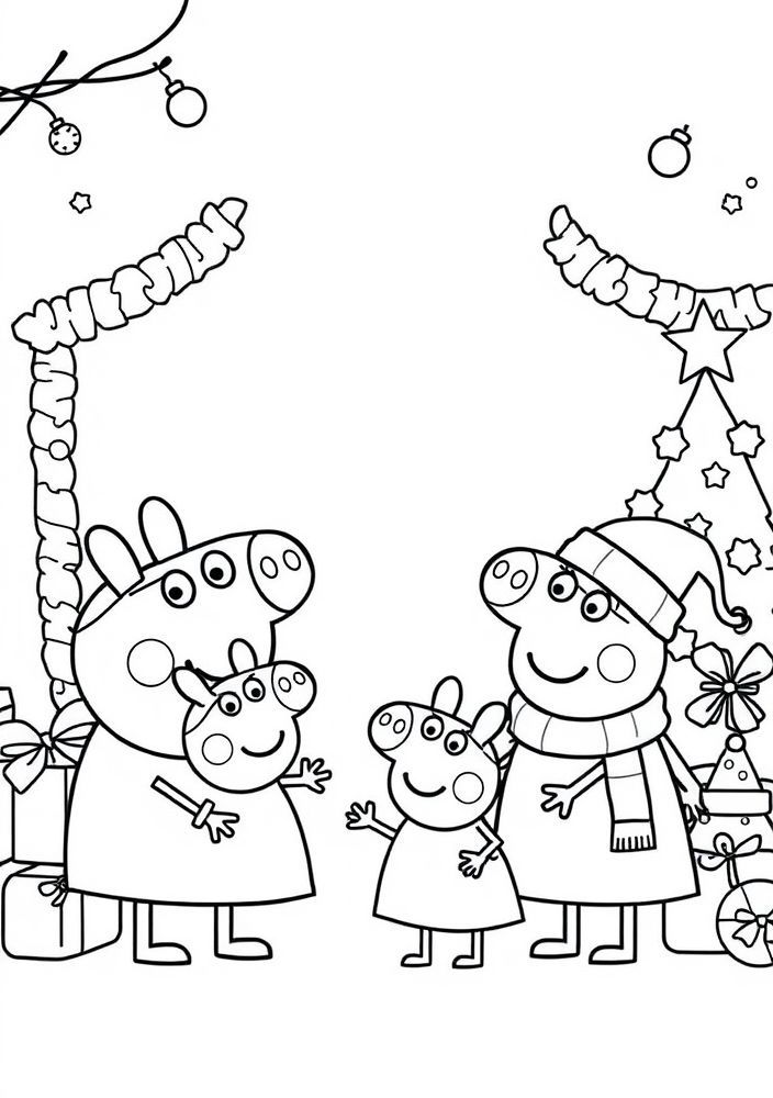 Peppa e sua família no Natal para colorir