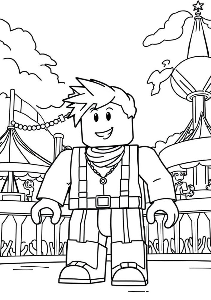 Personagem do Roblox no parque de diversão para colorir