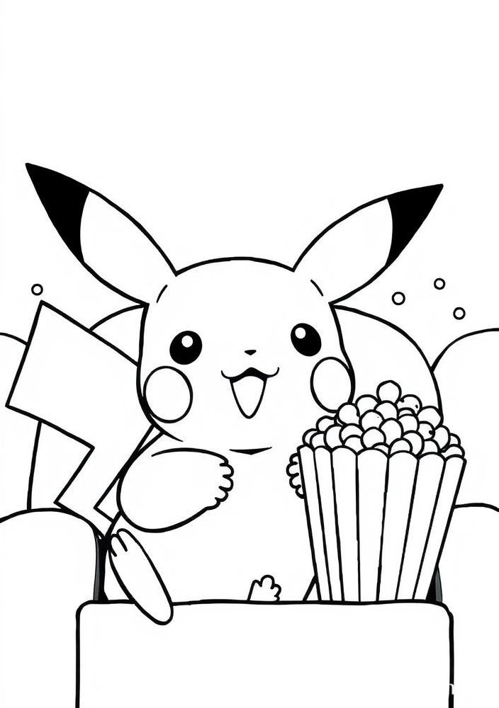 Pikachu assistindo um filme de terror para colorir