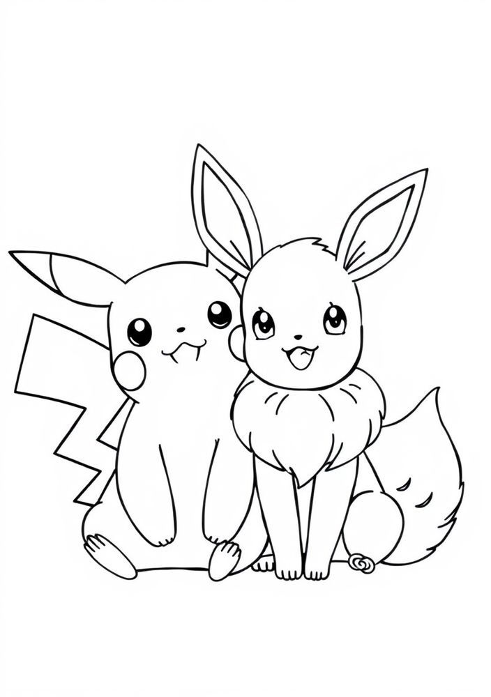 Pikachu com seu amigo Eevee para colorir