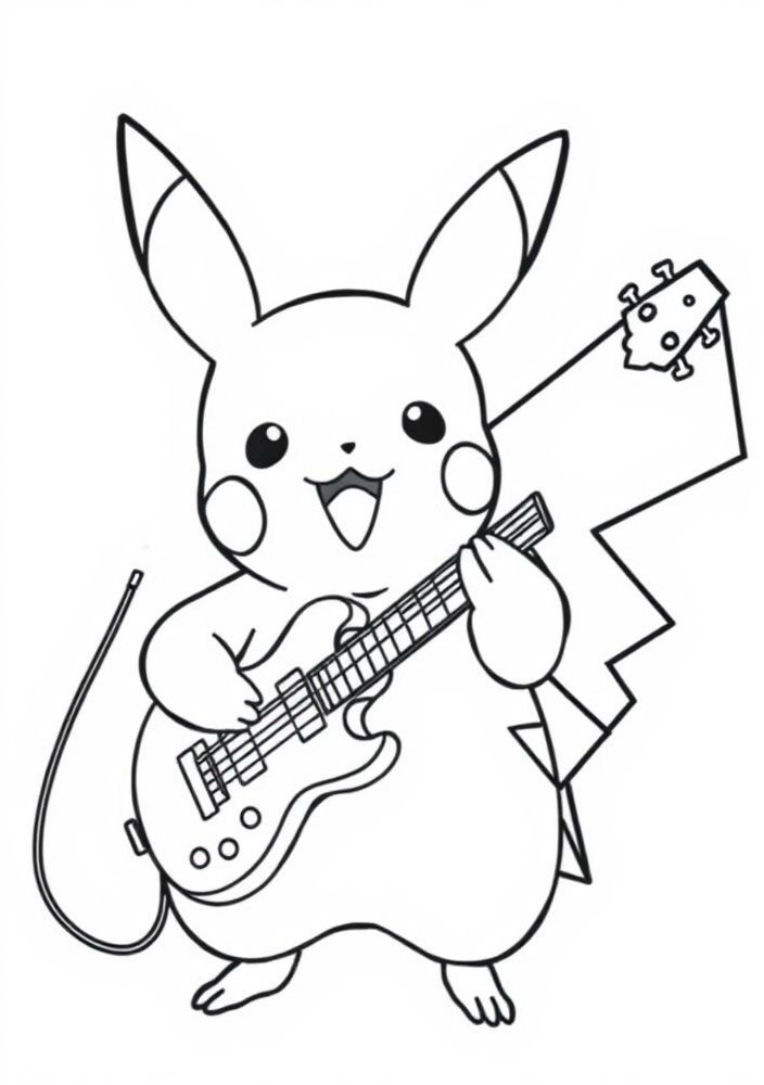Pikachu com uma guitarra para colorir