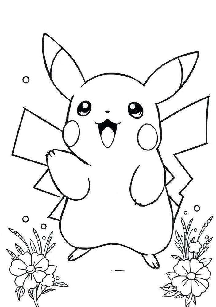 Pikachu criando arte com pintura para colorir