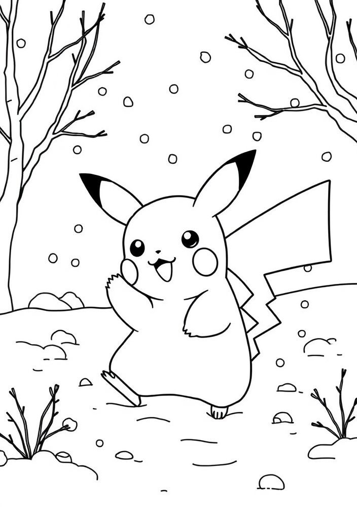Pikachu em um dia de inverno para colorir